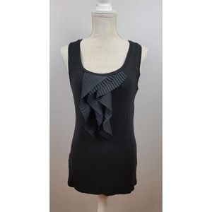 Ann Taylor Size Medium Ruffle Tank Black Career Wear